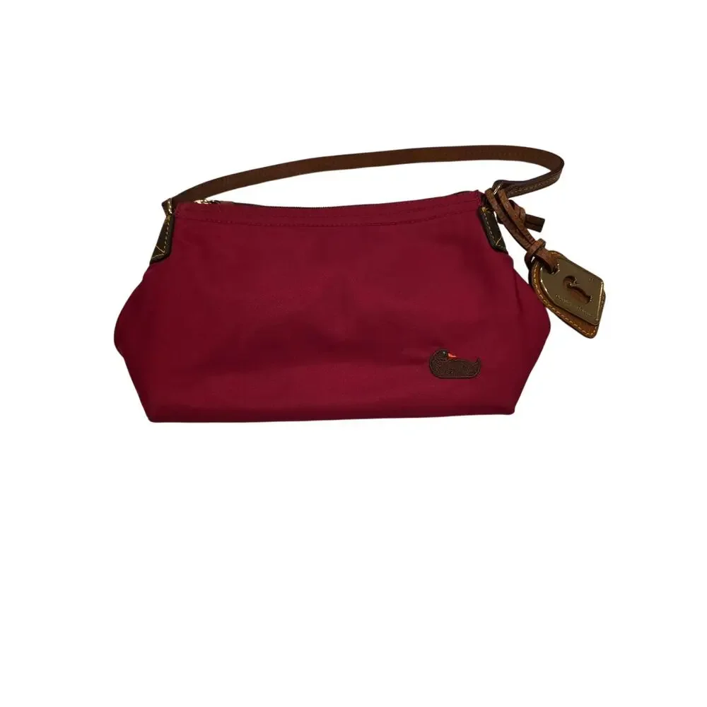 Dooney & Bourke Pink Nylon Shoulder Bag Duck Logo Brown Leather Trim Y2K‎